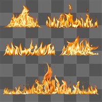 Burning flame png border sticker, realistic fire image set