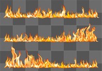 Flame png sticker, realistic border fire image set