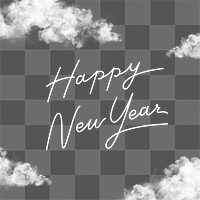 Happy New Year png, white calligraphy sticker design, transparent background