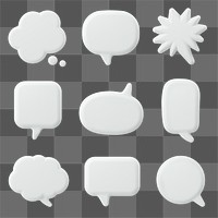 3D png speech bubble stickers, white badges set on transparent background