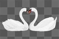 PNG swan love sticker, valentines day, heart illustration, transparent background