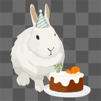 PNG rabbit birthday party, carrot cake sticker, cute animal clipart, transparent background