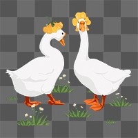 PNG cute ducks sticker, flower hat illustration, transparent background