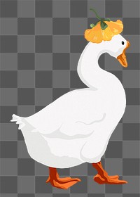 PNG cute duck sticker, wearing flower hat illustration, transparent background