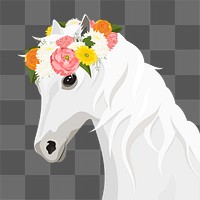 Feminine horse png, flower crown illustration sticker, transparent background