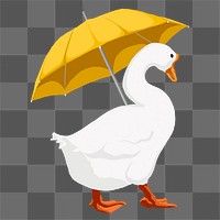 PNG duck with umbrella, rainy day illustration sticker, transparent background