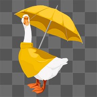 PNG duck with umbrella, rainy day illustration, sticker in transparent background