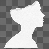 Png white silhouette head sticker, torn paper transparent background