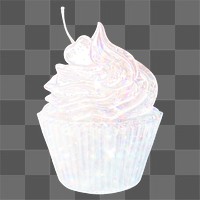 Silver holographic cherry cupcake design element