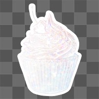 Silver holographic cherry cupcake sticker with white border