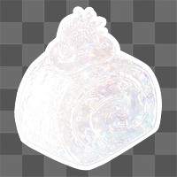 Silver holographic strawberry cake roll sticker with white border