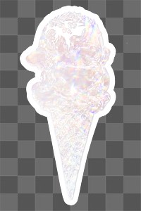 Silver holographic ice cream cone sticker with white border