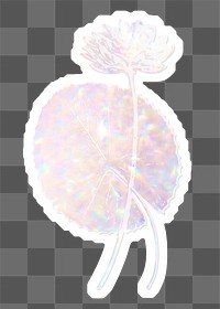 Silvery holographic Egyptian lotus sticker with a white border
