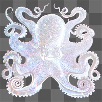 Silver holographic octopus sticker design element