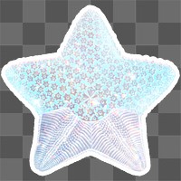 Blue holographic starfish sticker with a white border