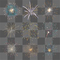 Beautiful firework png design element for celebration set