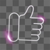 Thumbs up png technology icon in neon purple on transparent background