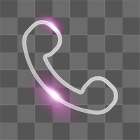 Phone call png technology icon in neon purple on transparent background