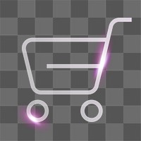 Shopping cart png technology icon in neon purple on transparent background