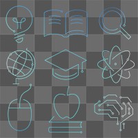 Education technology blue icons png digital and science graphic set