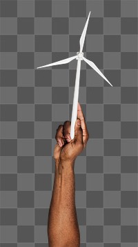 Wind power png in hand sticker on transparent background