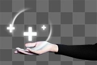 Hand gesture png mockup presenting medical hologram