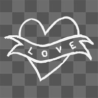 Png heart icon love word, pink doodle illustration