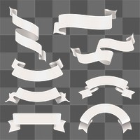 Ribbon PNG image, white decorative banner clipart set