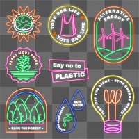 Png neon sign environment illustration set, save earth