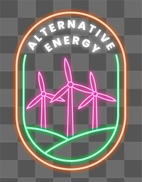Png neon sign environmental awareness illustration with alternative energy text
