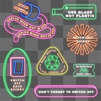 Png neon sign environment illustration set, save earth