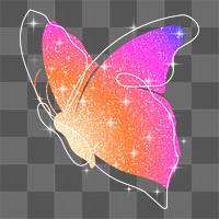 Glitter butterfly png sticker, orange beautiful clipart