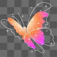 Glitter butterfly png sticker, orange beautiful clipart