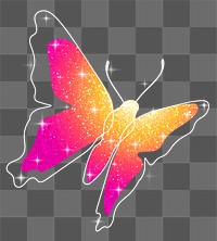 Glitter butterfly png sticker, orange beautiful clipart