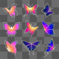 Glitter butterfly png sticker, colorful aesthetic clipart set