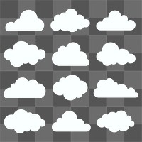 Cloud png flat sticker collage, cute transparent flat clipart collection
