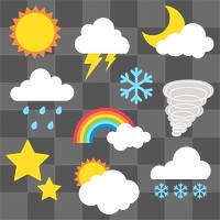 Weather png flat sticker collage, cute transparent flat clipart collection