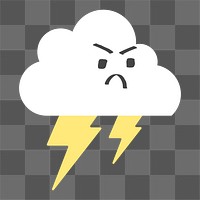 Cloud png flat sticker collage, cute angry weather transparent clipart