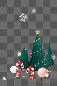 Winter png transparent background, 3D Christmas tree and candy cane