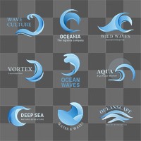 Wave png business logo, blue water animated graphic set