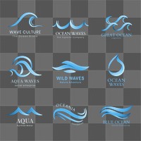 Wave png business logo, blue water animated graphic set