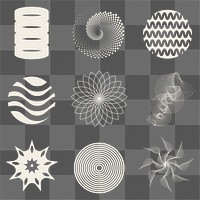 Retrofuturism png stickers, geometric shape collage elements on transparent background