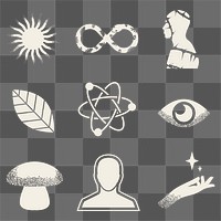 Surreal collage element png stickers, psychedelic elements in transparent background