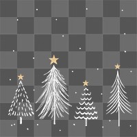 Christmas trees png background, snowy winter doodle in white