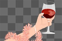 Woman holding wine glass png border, feminine transparent illustration