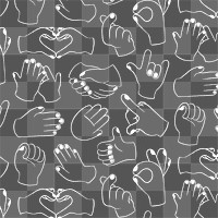 Hand sign png transparent background, doodle pattern in white