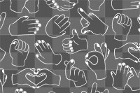 Hand sign png transparent background, doodle pattern in white