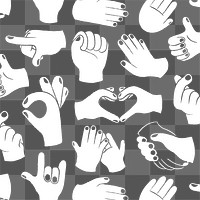 Hand sign png transparent background, doodle pattern in white