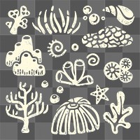 Underwater coral png sticker, marine life on transparent background set