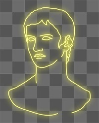 Greek man png sticker, glowing neon monoline design on transparent background